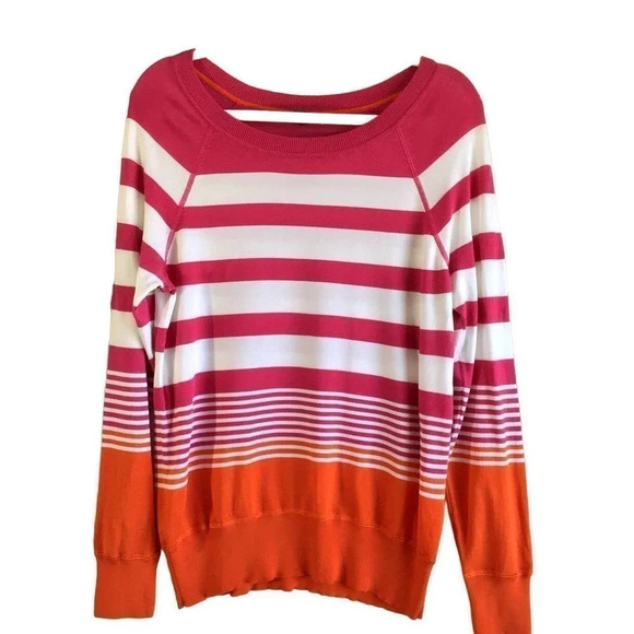 Tommy Bahama Womens M Pink/White Orange Stripe Scoop Neck Pullover TINY FLAW - Picture 1 of 9